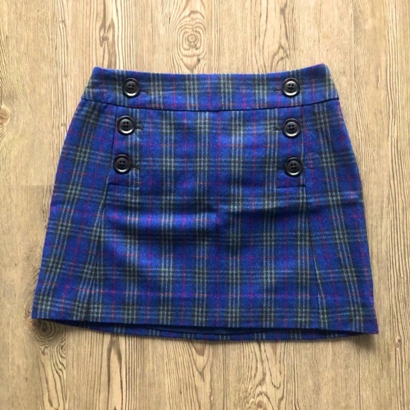 NWOT GAP Wool Blue Plaid Lined Skirt, 2 - Picture 1 of 3